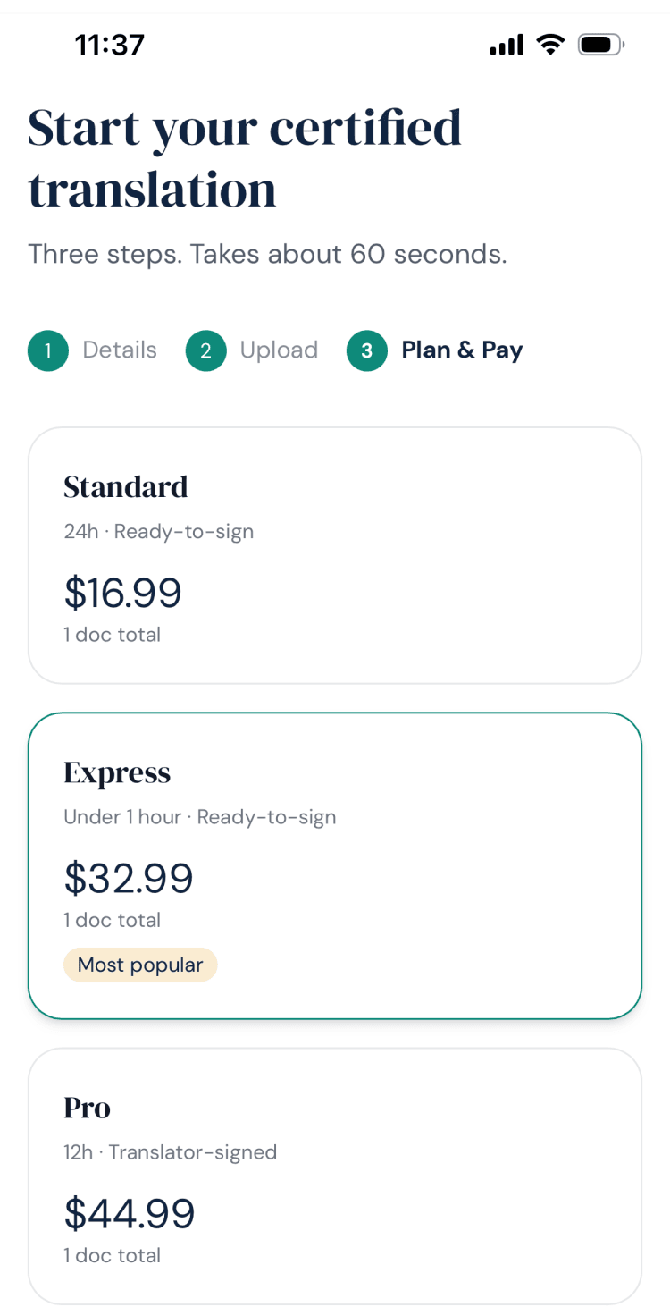 JukeLingo mobile plan selection showing Standard, Express, and Pro